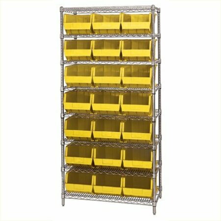 BSC PREFERRED 36 x 18 x 74'' - 8 Shelf Wire Shelving Unit with 21 Yellow Bins WSBQ225Y